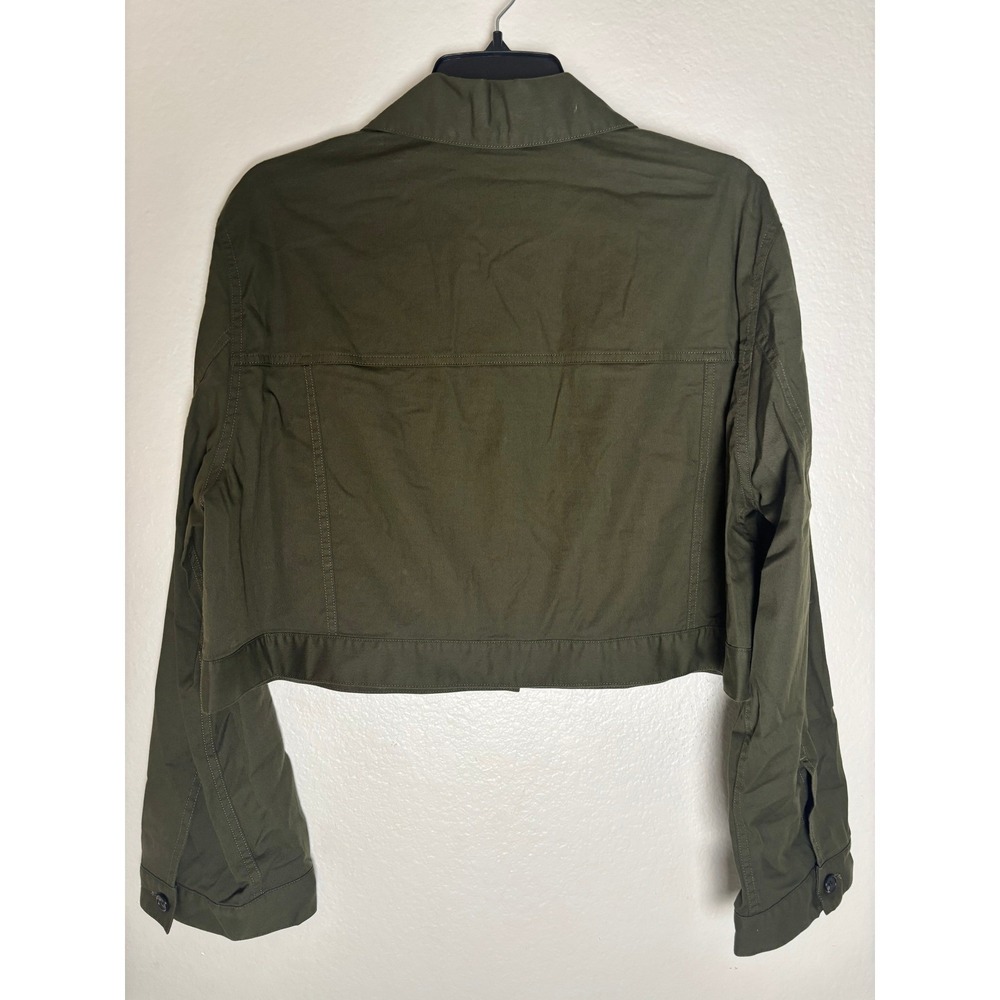 NWT Theory Woman's Crop Trucker Jacket Dark Olive Size L - Picture 3 of 5